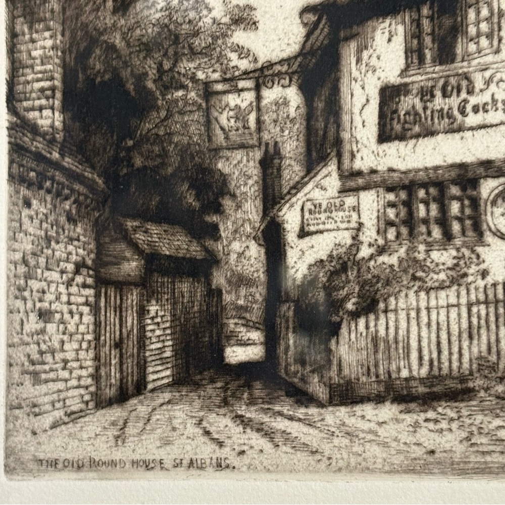Antique George Goodway Etching Art “The Old Round House St Albans” Early 1900s - Picture 8 of 16